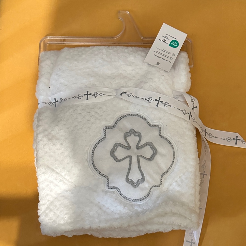White baby Blanket with Cross Embroidery